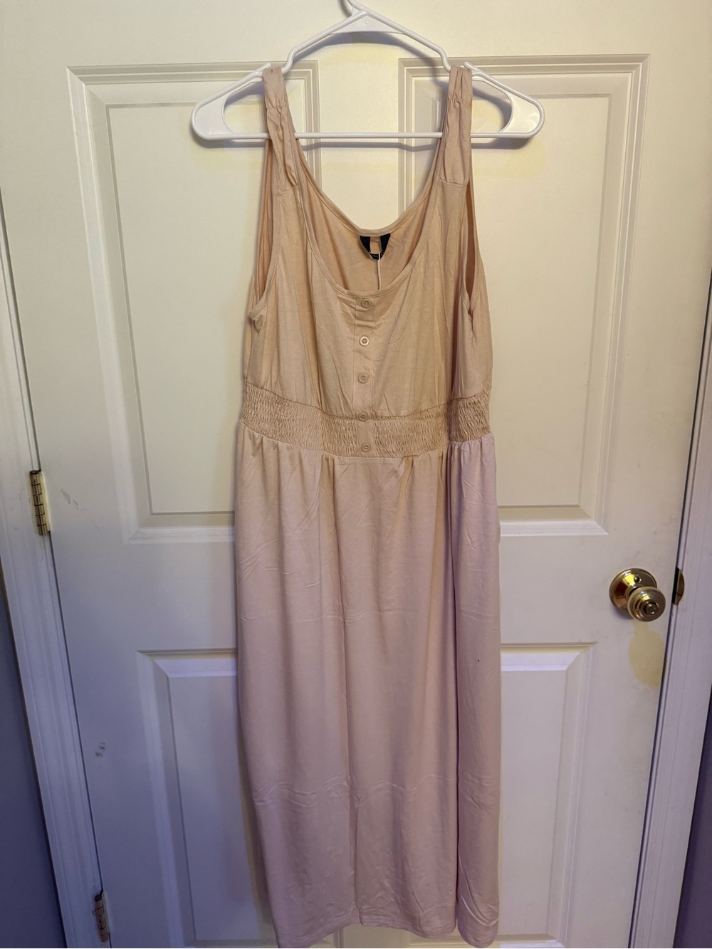 Sleeveless Beige Maxi Dress with Smocked Waist